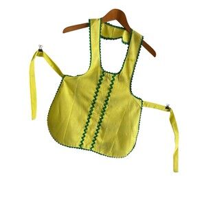 Vintage Apron Girl's One Size Yellow w Green Rick Rack Handmade